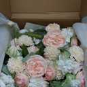 Ling's moment Artificial Bridesmaid Bouquets Set of 4,Pink Wedding Flower Bouquets Blush & Cream Floral Bouquet White Rose Bridal Bouquets with Ribbon,Ceremony,Anniversary,7-inch Diameter