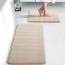 Yimobra Large Bath Mat Set 2 Piece- Super Soft Absorbent Quick Dry Memory Foam Bathroom Rugs, Machine Washable Non Slip Floor Carpet for Tub Shower & Double Vanity (17x24 & 44x24, Beige)