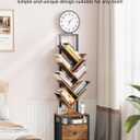 HIGDBFE 6 Tier Tree Bookshelf with Clock and Fabric Drawer, Small Narrow Bookcase, Tall Floor Standing Book Shelf for Bedroom, Living Room, Home Office, Rustic Brown