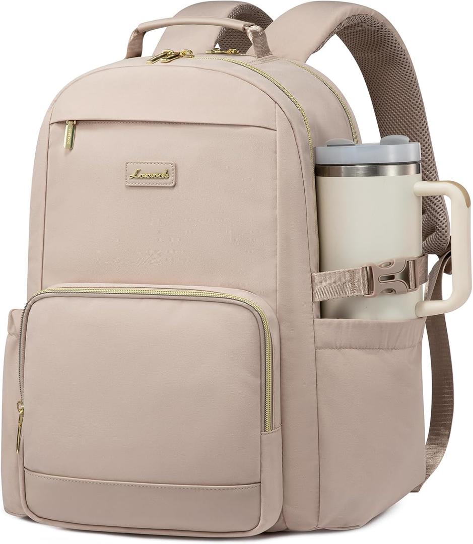 LOVEVOOK Laptop Backpack for Women with Pouch Pocket for Large Capacity Cup,15.6 Inch Laptop Computer Bag Travel Backpack Purse,Waterproof Work Business Backpack College Teacher Bags,Nude