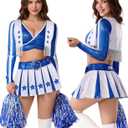 Spooktacular Creations 4 Pcs Cheerleader Costume for Women, High School Cowboys Cheerleader Costume for Cosplay Party (Small)