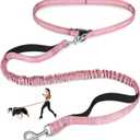 Hands Free Dog Leash, Adjustable Waist Leash for Dog Walking, Dual Handle Bungee Dog 4.2-6.7 Feet Long with Reflective Stitches for Walking Hiking Running, Fits 26"- 43" Inch Waist, Pink