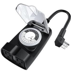 G-Homa 24 Hour Mechanical Outdoor Timer Outlet, Outdoor Timer for Lights, Waterproof, 2 Grounded Outlets, 15A 1/2HP, Heavy Duty, ETL Listed