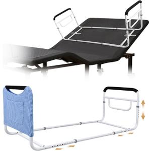 Double Bed Rail for Adjustable Beds, Dual Side Safety Rails with U-Shaped Bar, Under Mattress Support Handrail for Elderly, Seniors, and Hospital Use – Fits Twin, Full, Queen Beds