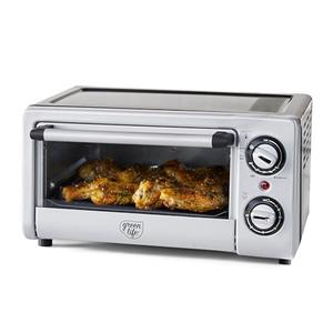 GreenLife Countertop Toaster Oven Air Fryer Stainless Steel, Healthy Ceramic Nonstick, PFAS and PFOA-Free, Tray & Basket, Bake, Broil, Reheat, Adjustable Temp & Time Control, Auto Shutoff, Black