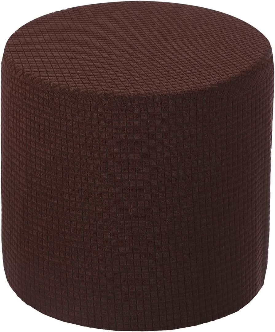 uxcell Ottomen Cover Round, Stretch Ottomen Slipcover Fit Diameter 9.8"-12.6", Non-Slip Footstool Protector Cover for Bedroom Brown