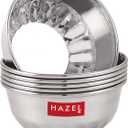 Hazel Stainless Steel Serving Bowls Set of 6 | Mirror Finish Katori for Snacks, Desserts & Curry | Durable & Rust-Resistant | Indian Tableware for Dining & Kitchen | Dishwasher Safe | 10 oz Each