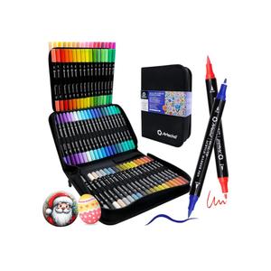 Artecho Acrylic Paint Markers 72 Colors with Bag, Acrylic Paint Pens with Brush Tip and Fine Tip for Stone, Rock Painting, Paper, Pumpkin, Wood, Egg, Canvas, Ceramic, Fabric, leather, Glass