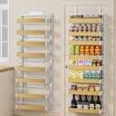 8 Tier Over The Door Pantry Organizer, 2 IN 1 Wall Mount or Hanging Spice Rack Seasoning Shelves with Adjustable Basket, Back of Door Organizer and Storage for Kitchen Cabinet and Room Closet (White)