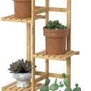 Laiensia Bamboo 5 Tier 6 Potted Plant Stand Rack Multiple Flower Pot Holder Shelf, Indoor & Outdoor Planter Display Shelves for Patio Garden, Living Room, Corner Balcony and Bedroom, Wood Color