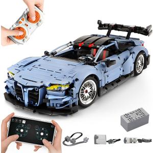 Remote Control Car Building Kit, 1/10 Scale M4 Supercar with Lights Motors Rechargeable Battery, Compatible with Technic Cars for Adults, STEM Gift for Boys Age 6 8 10 12 14+(2280 Pcs)