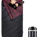 KingCamp Sleeping Bag for Adults, Cold Weather & Warm Extra Wide Big & Tall XL Portable Waterproof Flannel Sleeping Bags, Essentials Gear Accessories for Camping Backpacking Hiking Indoor & Outdoor (86.6" x 39.4", 43F Thermal Pod Black)
