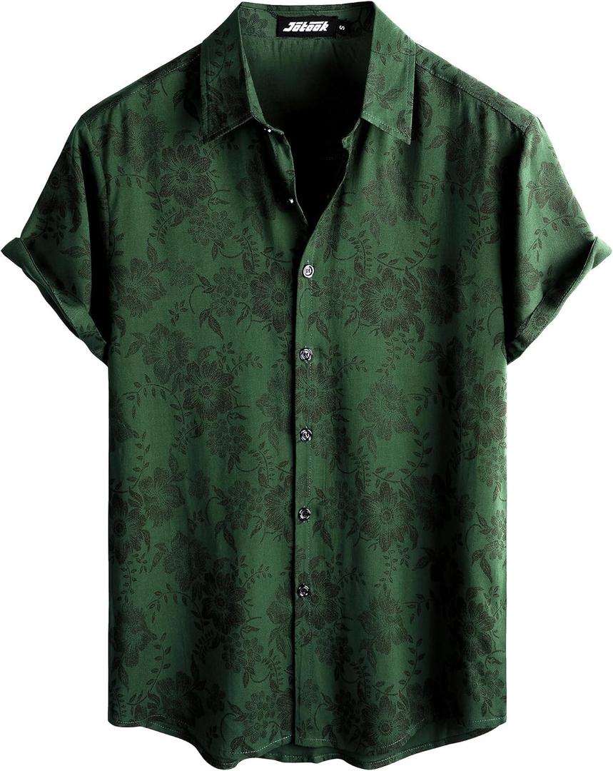 JOTOOK Mens Hawaiian Shirt Short Sleeve Button Down Tropical Shirts Casual Floral Summer Beach Shirt 3X-Large GreenFlower