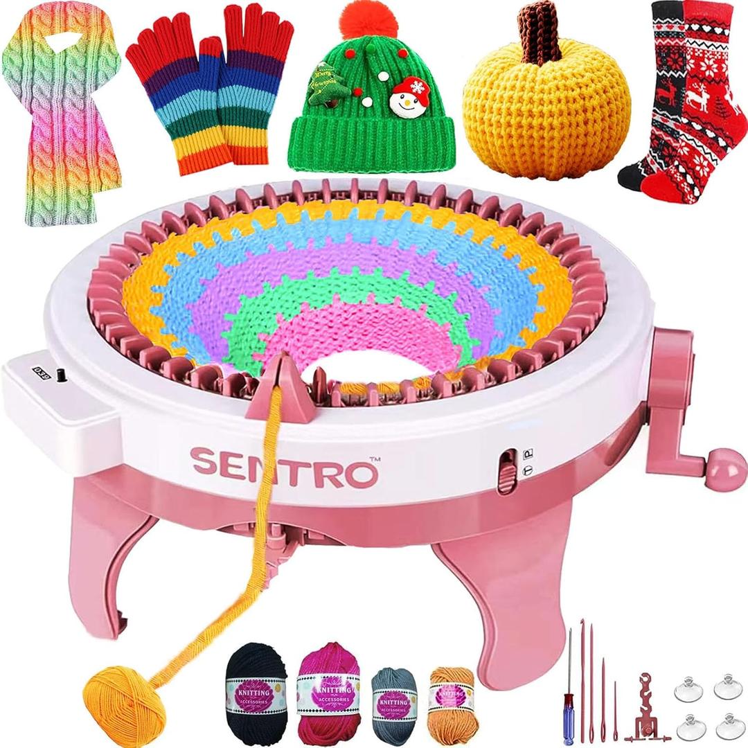 SENTRO Knitting Machine 48 Needles Knitting Machine with Row Counter, Smart Automatic Knitting Loom Machine for Adults and Beginner, Circular Knitting Crochet Machine Kit for Hat, Scarf, Glove, Sweater