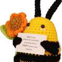 Handmade Crochet Emotional Support Bee with Flower Doll with Inspirational Card - Cute Knitted Positivity Gift for Women, Friends, Kids, Coworkers Unique Office Desk Decoration, Birthday, Christmas