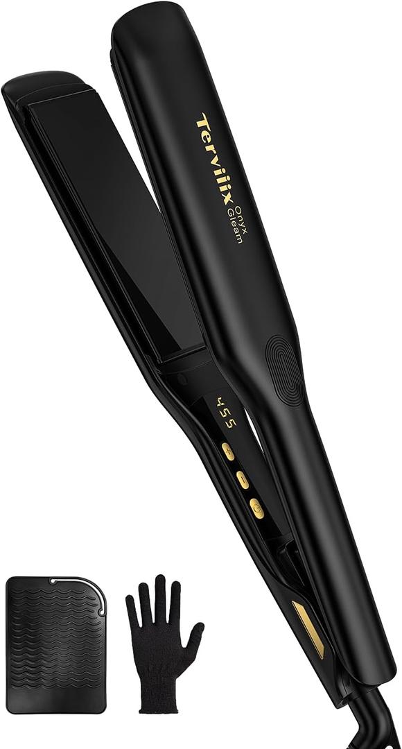 Terviiix Extra Long Hair Straightener for Fast Styling on Thick Hair, Silk Press Flat Iron for Black Women Natural Hair - 1.75" Wide Plate - Ionic Ceramic Infused with Argan Oil & Keratin, Max 455F