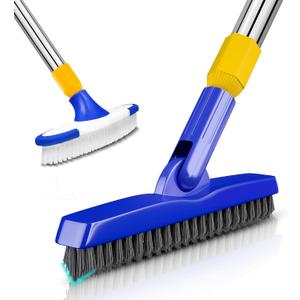 ITTAR Grout & Scrub Brush Combo, Floor Scrubber with Long Handle, Multi-Purpose Stiff Bristles Cleaning Brush Set for Tile, Grout, Deck, Kitchen, Shower Floor (2 Pcs)