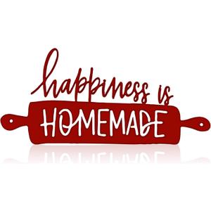 Funrous Kitchen Wall Art Decor Happiness Is Homemade Metal Sign Rustic Farmhouse Kitchen Decor Hanging Decorative Signs and Plaques for Home Dining Garden Room 13.8 x 6.3 Inch(Vintage Red)