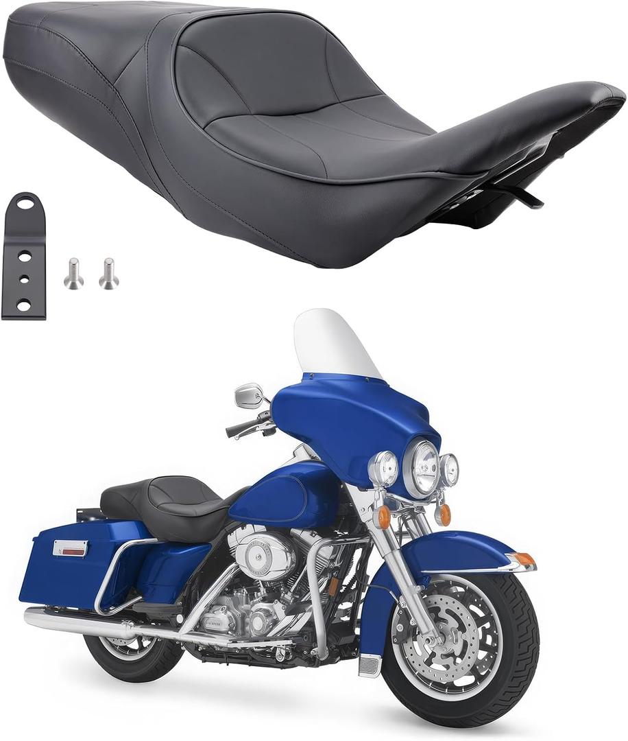 Motorcycle Complete Seat Cushion Pad for Harley Touring Electra Glide 1997-2007 Standard/Classic/Ultra Classic, Leather Passenger Driver Two-Up One-Piece Seat for Road Glide 1998-2007