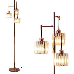 Industrial Floor Lamp,Dimmable Floor Lamp,Gold Tree Lamp Standing Lamp Tall Pole Lamps with 3 Elegant Crystal lampshades for Living Room Bedroom Office, Indoor