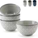 Ceramic Bowls Set of 4, 4.5" Embossment Design Porcelain Soup/Cereal/Rice Bowls for Kitchen, 11.8 Fl Oz Small Bowl Set for Entertaining, Dinner, Housewarming Gift Idea-Grey