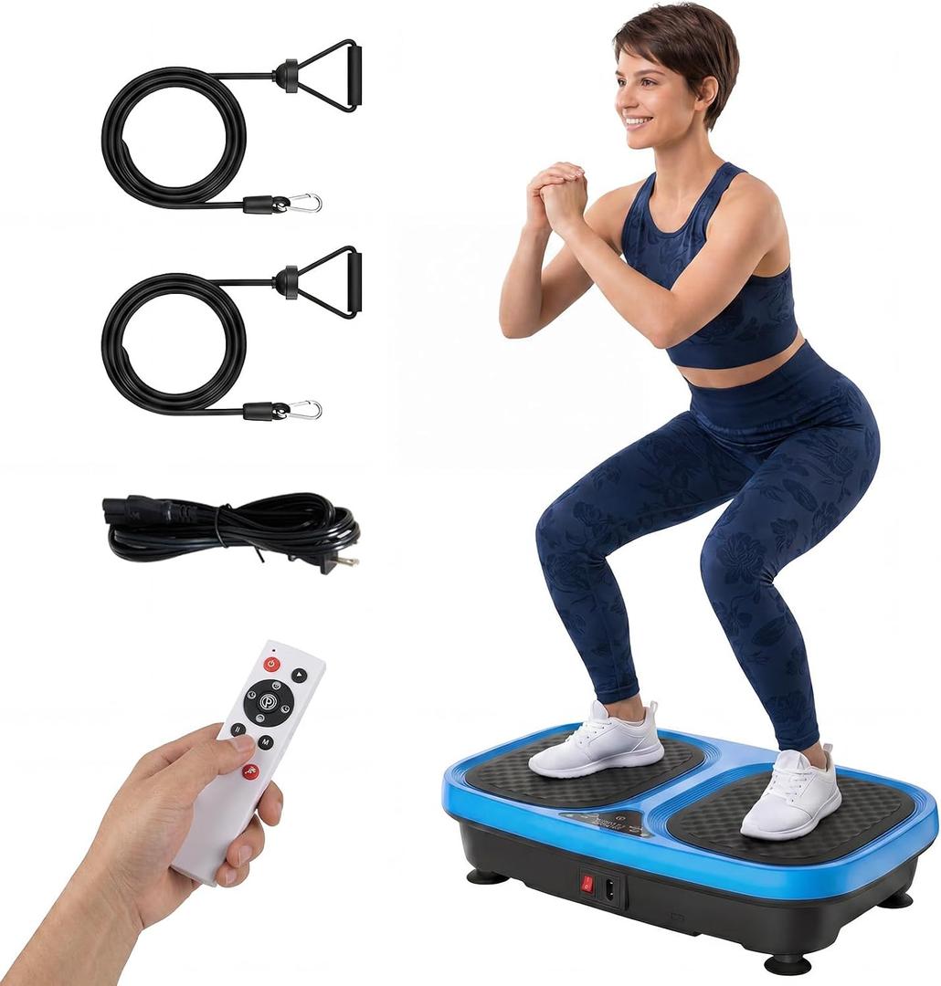 DUMOS Vibration Plate Exercise Machine for Weight Loss, 120 Speeds Whole Body Workout Platform with 2 Pull Ropes & Remote, 280 lbs Capacity, Quiet Fitness Shaker for Home Gym, Blue