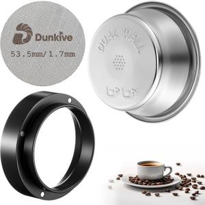 54mm Dual Wall Filter Basket, 53.3mm Puck Screen & 54mm Espresso Dosing Funnel Compatible with Breville BES860XL/11.41 Barista Express, Stainless Steel Portafilter Basket & Lower Shower Screen