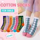 WEVIAS Girls Socks Kids Crew Cotton Cute Striped Socks 6 Pairs