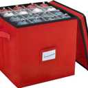 Handy Laundry, Christmas Ornament Storage - Stores up to 64 Holiday Ornaments, Adjustable Dividers, Covered Top, Two Handles. Storage Box Keeps Holiday Decorations Clean & Dry for Next Season. (Red)