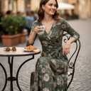 Aphratti Womens 3/4 Sleeve V Neck Faux Wrap Maxi Dress Summer Casual Beach (XXL)