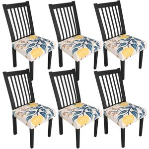 Stretch Dining Chair Seat Covers Set of 6,Dining Chair Slipcovers, Floral Printed Chair Covers,Soft Fabric Washable Upholstered Chair Seat Protector, No Rear Covers for Home Kitchen Dining Room (Orange Floral With Fruit)