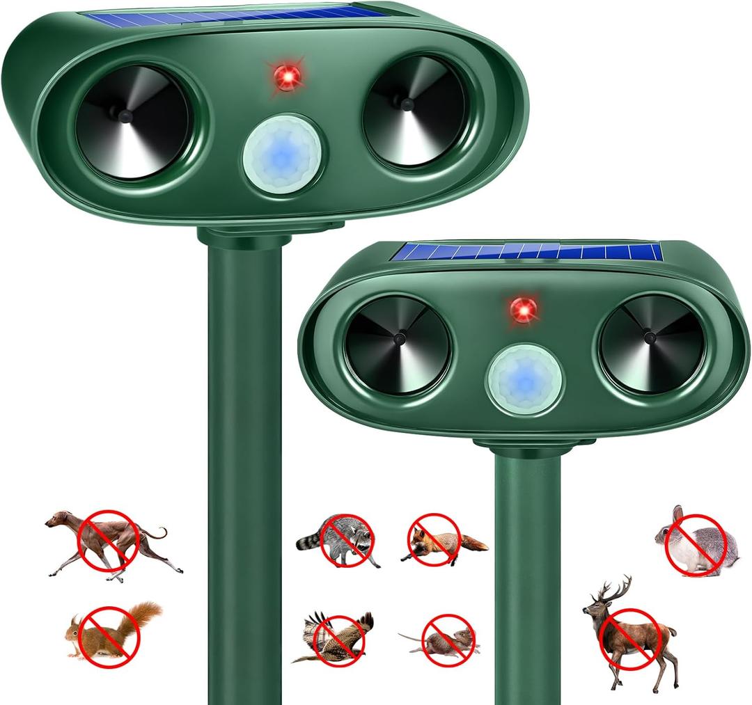 2025 Cat Repellent Outdoor Solar Ultrasonic Animal Repellent Outdoor Solar Animal Repeller with Motion Detection Deer Deterrent Device to Scare Rabbit Fox Bird Squirrel Skunk Dog Raccoon (2PACK)