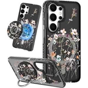 Lotadilo Cute Case for Samsung Galaxy S26 Ultra for Women Girls - Funny Dried Flower Design Compatible with Magsafe Magnetic Ring Holder Kickstand Fashion TPU Phone Covers