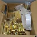 Goodluck 600 Pieces Gold Disposable Plates for 100 Guests, Plastic Plates for Party, Dinnerware Set of 100 Dinner and 100 Dessert Plates, 100 Spoons, 100 Forks, 100 Knives, 100 Cups