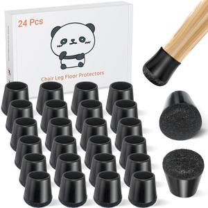 24 PCS Silicone Chair Leg Floor Protectors Extra Small(0.6"-0.8") Rubber Felt Furniture Pads Chair Legs Caps/Covers for Hardwood Floors, Tile from Scratches & Reduce Noise - Round, Black