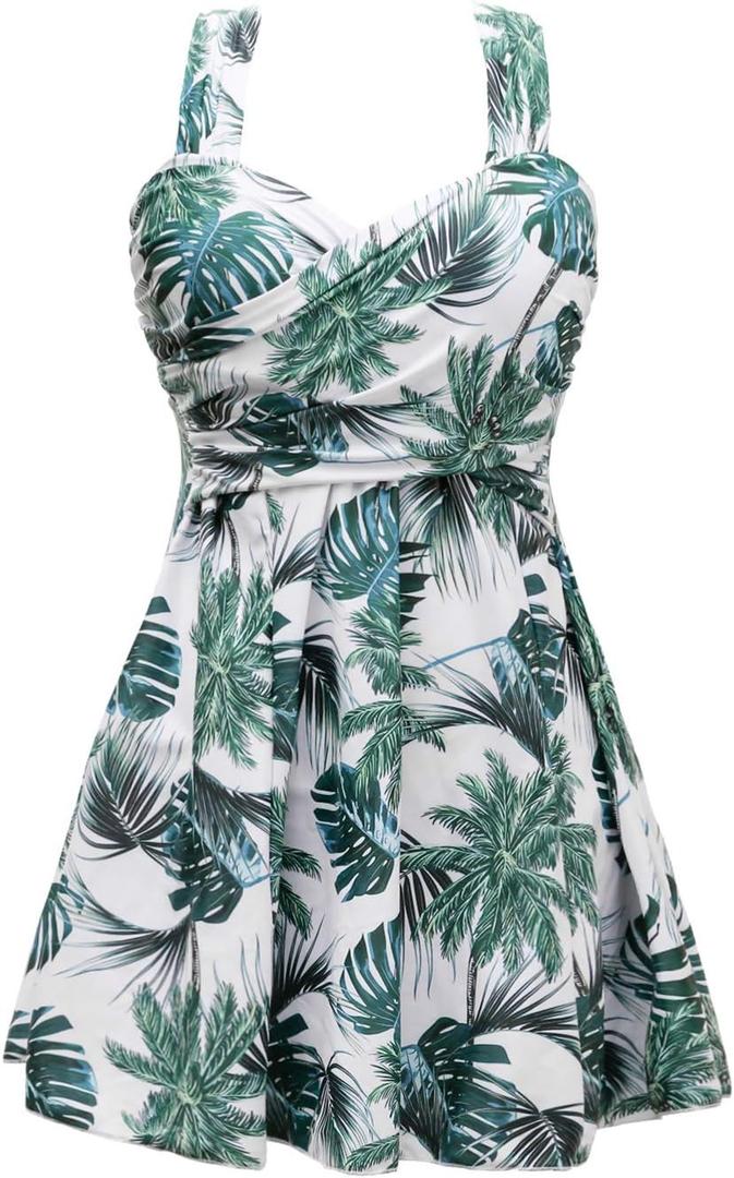 COCOPEAR Women's Elegant Crossover One Piece Swimdress Floral Skirted Swimsuit (XXL)