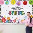 62 Pcs Hello Spring Bulletin Board Sets Spring Flower Classroom Decoration 3D Floral Bulletin Board Flower Cutouts for Classroom Chalkboard Wall Decor
