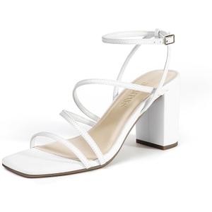 DREAM PAIRS Women's Heels Chunky Block Strappy Square Open Toe Ankle Buckle Heeled Sandals Wedding Party Dress Shoes Indie, 7.5