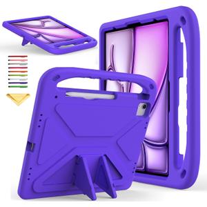 Kids Case for iPad Pro 12.9 inch Cover 6th/5th/4th/3rd Gen (2022/2021/2020/2018) with Kickstand/Handle/Stylus Pencil Holder Soft EVA Heavy Duty Shockproof Stand Girl Boy Cover, Purple
