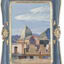 WINPLUS+ Vintage Picture Frame 5x7, Wall Mount and Tabletop Display, Art Gallery Gift (Blue and Gold 5x7)