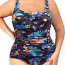 Daci Women Plus Size One Piece Swimsuits - Tummy Control Retro Ruched Bathing Suits Vintage Swimwear (X-Large, Floral)