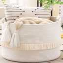 KAKAMAY Large Blanket Basket (20"x13"),Woven Baskets for storage Baby Laundry Hamper, Cotton Rope Blanket Basket for Living Room, Laundry, Nursery, Pillows, Baby Toy chest (White)