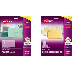 Avery Printable Shipping Labels with Sure Feed, 2" x 4", Matte Clear, 100 Blank Mailing Labels & Printable Return Address Labels with Sure Feed, 2/3" x 1-3/4", Matte Clear, 600 Blank Mailing Labels