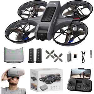 FPV Drone with Camera and VR Glasses, Brushless Motor Optical Flow Cool LED Lights Drones Dual Camera Switch RC Quadcopter 2 Batteries VR Drones for Beginners Adults X226 Drone