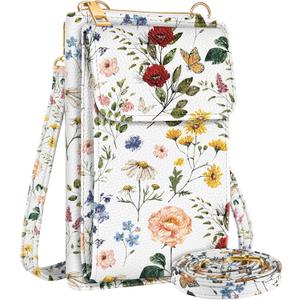 Cell Phone Purse Crossbody Bags for Women - Cute Design Leather Cellphone Bag Small Cross Body Bags Wallet Purses Trendy Aesthetic Pouch for iPhone with Adjustable Strap, Vintage Flower