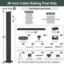 BLIKA 8FT Complete Set 36" Cable Railing Post Kits, Surface Mount Deck Cable Railing System with Handrail & Swageless Tensioner, Pre-Drilled Black Stainless Steel Cable Railing Posts