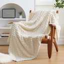 EXQ Home Fleece Throw Blanket for Couch or Bed - 3D Imitation Turtle Shell Jacquard Decorative Blankets - Cozy Soft Lightweight Fuzzy Flannel Blanket Suitable for All Seasons(50"60",Cream)