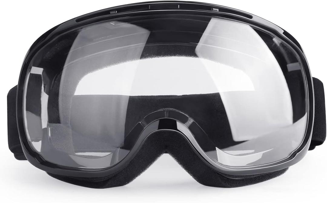 Adjustable Motorcycle Goggles, Lightweight, Black Frame+Clear Lens, Unisex