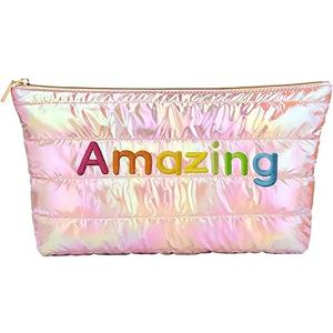 Hiroyuki Iridescent Makeup Bag, Cute Cosmetic Bag, Large Capacity Travel Pouch (Amazing, pink)