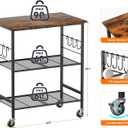 NTE Rolling Kitchen Microwave Cart, 3 Tier Microwave Stand with Storage, Small Kitchen Island on Wheels, Kitchen Storage Cart with 6 Hooks for Kitchen, Coffee Bar, Living Room, Balcony